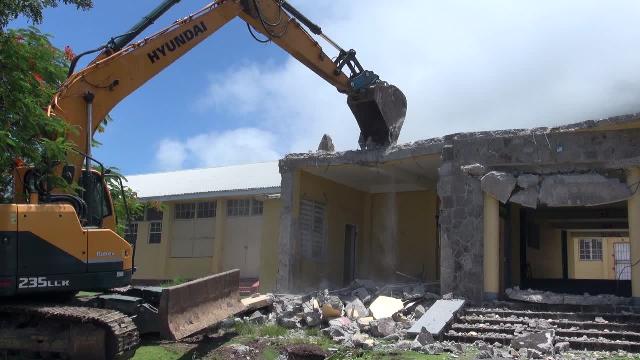 Demolition of the administration block at the Gingerland Secondary School on July 17, 2017